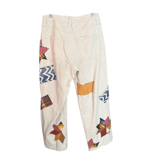 Kimchi Blue Womens Patchwork Star Print Wide Leg Jeans Size 28 - Picture 6 of 8